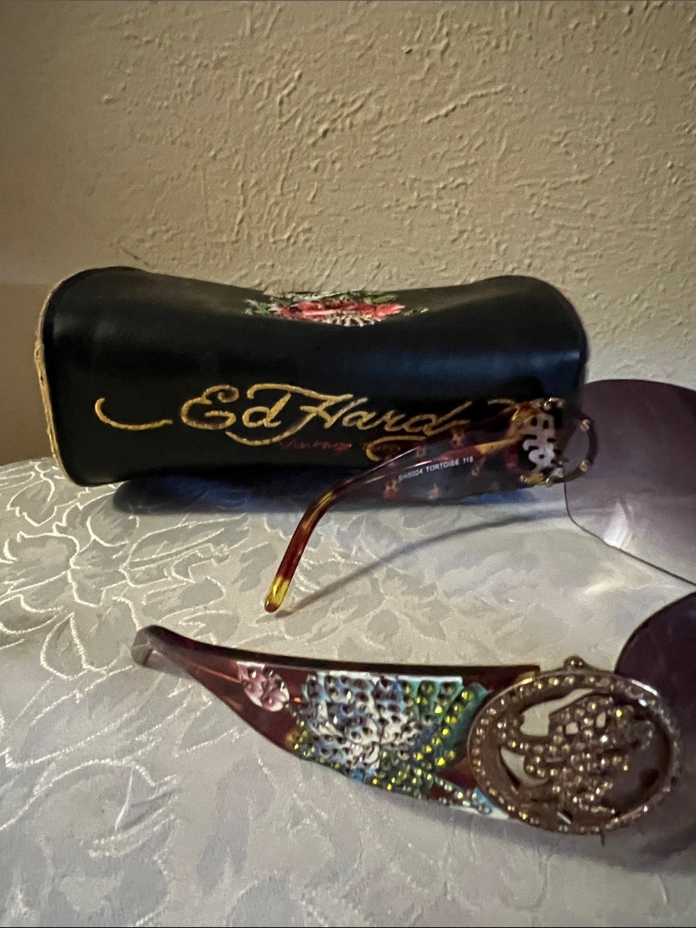 Ed Hardy Purple Shield Sunglasses with Tortoiseshell Temples - Picture 4 of 4